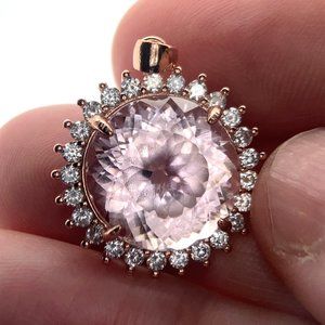 Pink Kunzite 13.75ct Rose Gold Finish Solid 925 Sterling Silver Pendant